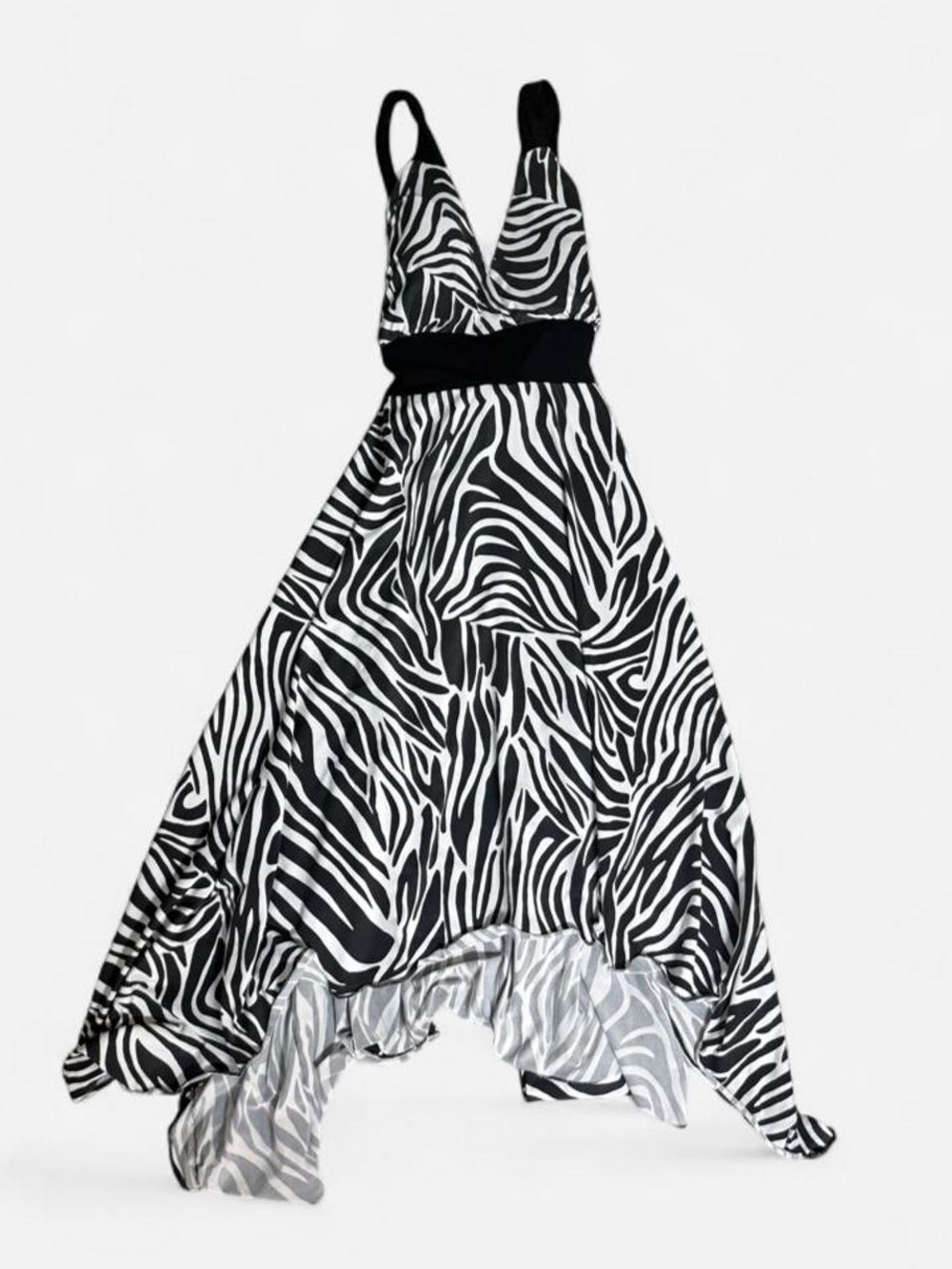 Zebra-Print Black & White V-Neck Formal Dress